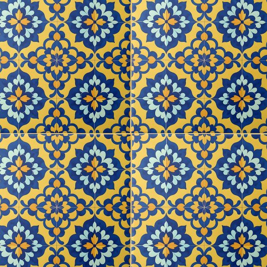 Mexican Talavera Spanish Azulejo Blue and Yellow タイル