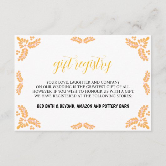 Mexican Talavera Yellow Floral Minimalist Wedding エンクロージャーカード (正面)