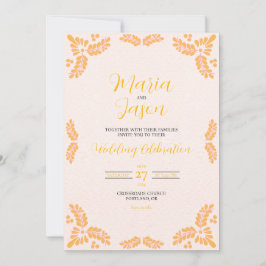 Mexican Talavera Yellow Floral Minimalist Wedding 招待状