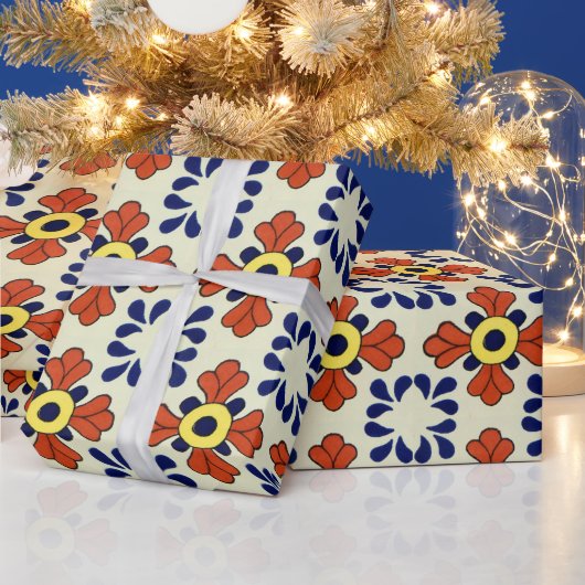 Mexican Tile Blue Mosaic ラッピングペーパー (クリスマス)