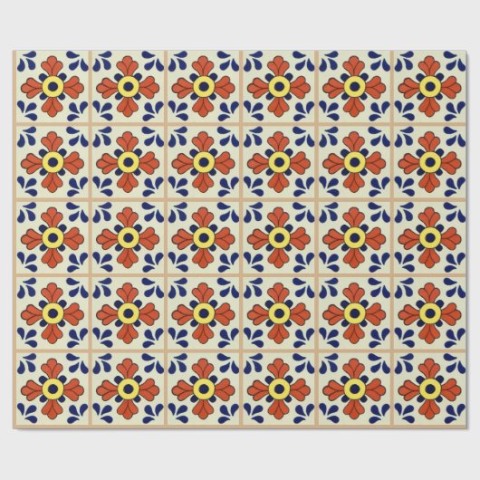 Mexican Tile Blue Mosaic Southwest Style ラッピングペーパー (フラット)