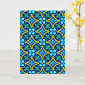 Mexican Tile Design Teal Yellow Floral Print カード (黄色い花)