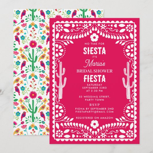 Mexican Traditional Floral Fiesta Bridal Shower 招待状 (正面/裏面)