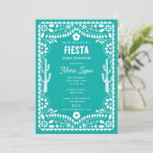 Mexican Traditional Floral Fiesta Teal Baby Shower 招待状 (スタンド正面)
