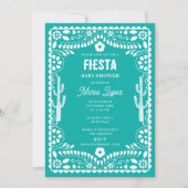 Mexican Traditional Floral Fiesta Teal Baby Shower 招待状 (正面)