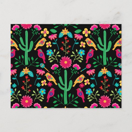 Mexican Traditional Folk Art Bright Colors Black シーズンポストカード (正面)