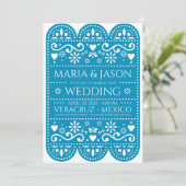 Mexican Turquoise Papel Picado Folk Art Wedding 招待状 (スタンド正面)