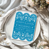 Mexican Turquoise Papel Picado Folk Art Wedding 招待状
