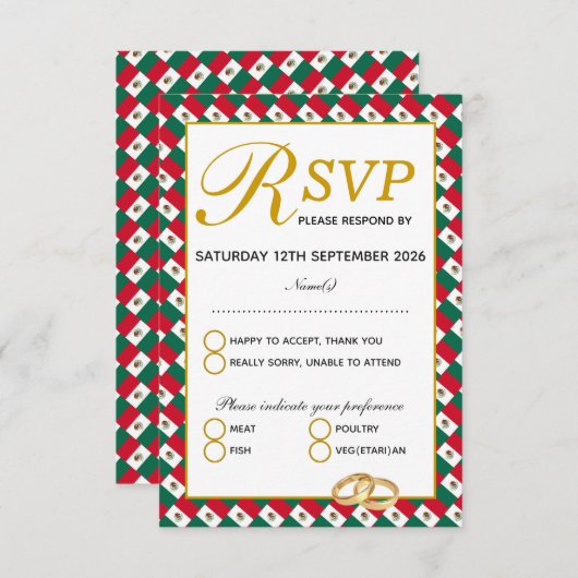 MEXICOクリスチャン結婚式RSVP応答カード 出欠カード (正面/裏面)