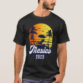 Mexico 2023 Sunset Beach Retro Tシャツ (正面)