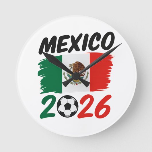 Mexico 2026 Soccer Fan Design with Football ラウンド壁時計 (正面)
