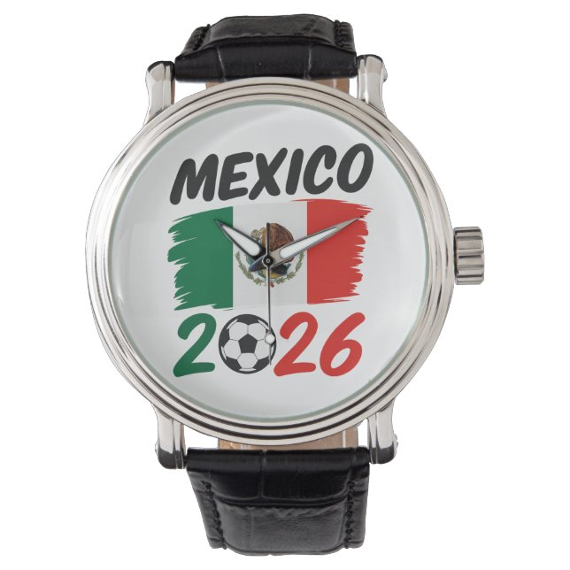 Mexico 2026 Soccer Fan Design with Football 腕時計 (正面)