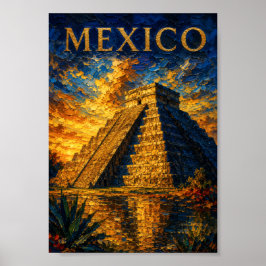 Mexico: Aesthetic Sunset Chichen Itza Art Souvenir ポスター