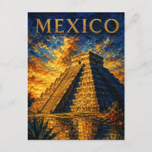 Mexico: Aesthetic Sunset Chichen Itza Art Souvenir ポストカード (正面)