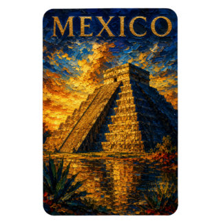 Mexico: Aesthetic Sunset Chichen Itza Art Souvenir マグネット