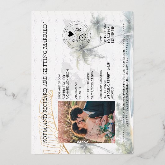 Mexico Beach Destination Wedding Passport 箔招待状 (裏面)