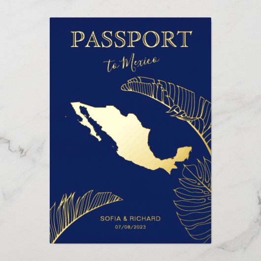 Mexico Beach Destination Wedding Passport 箔招待状 (正面)