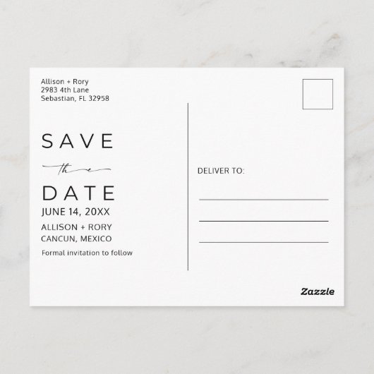 Mexico Beach Destination Wedding Save the Date ポストカード (裏面)