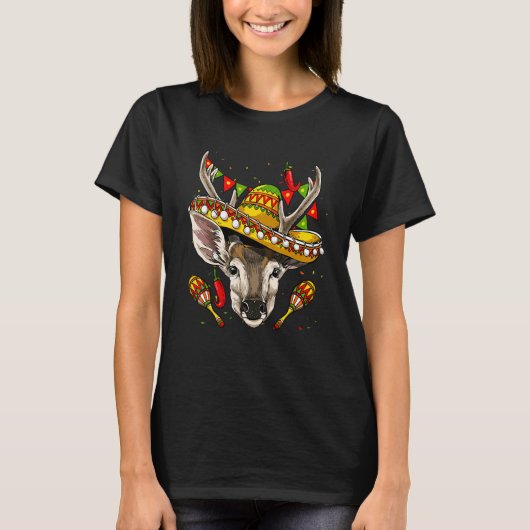 Mexico Cinco de Mayo Deer Sombrero Mexican Party D Tシャツ (正面)
