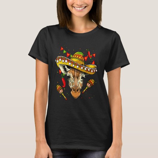 Mexico Cinco de Mayo Giraffe Sombrero Mexican Part Tシャツ (正面)
