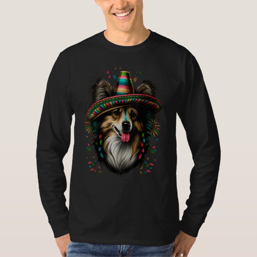 Mexico Cinco de Mayo Sheltie Mexican Shetland Shee Tシャツ (正面)