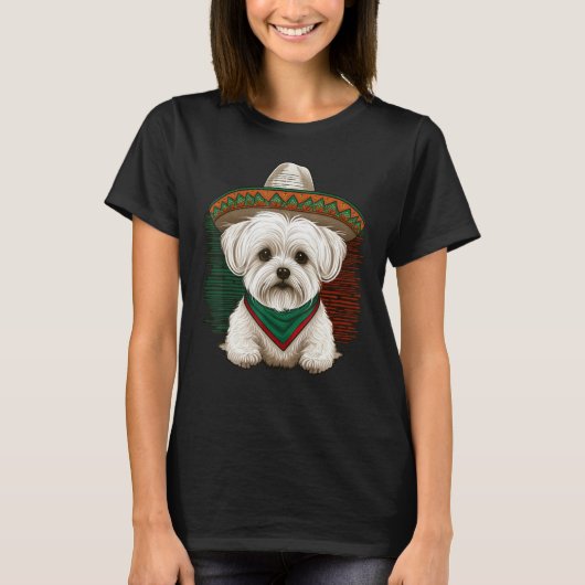 Mexico Cinco de Mayo Sombrero Mexican Maltese dog Tシャツ (正面)