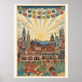 Mexico City Skyline Vintage Travel American gift ポスター