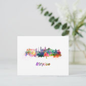 Mexico City V2 skyline in watercolor ポストカード (スタンド正面)