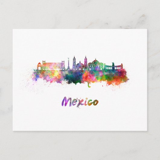 Mexico City V2 skyline in watercolor ポストカード (正面)