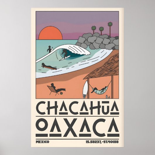 Mexico Coastal Art Print Chacahua Surf Scene ポスター (正面)