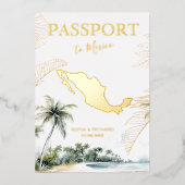 Mexico Destination Wedding Passport Gold 箔招待状 (正面)