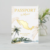 Mexico Destination Wedding Passport Gold 箔招待状 (立ち正面)