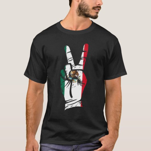Mexico Flag Hand Peace Sign Mexico Tシャツ (正面)