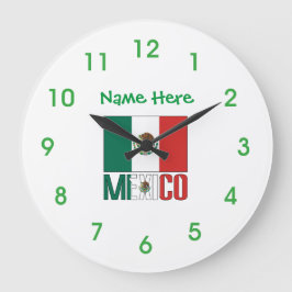 Mexico Flag Personalized Round  ラージ壁時計