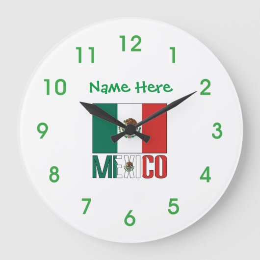 Mexico Flag Personalized Round  ラージ壁時計 (正面)