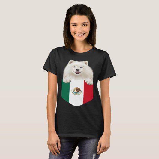 Mexico Flag Samoyed Dog In Pocket Tシャツ (正面フル)