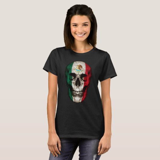 Mexico Flag Skull Mexican Roots Proud Patriotic Tシャツ (正面フル)