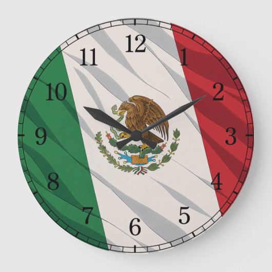 Mexico Flag Wall Clock — Waving Flag Design ラージ壁時計 (正面)