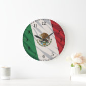 Mexico Flag Wall Clock — Waving Flag Design ラージ壁時計 (ホーム)