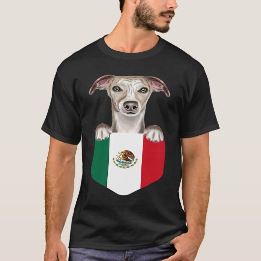 Mexico Flag Whippet Dog In Pocket Tシャツ (正面)