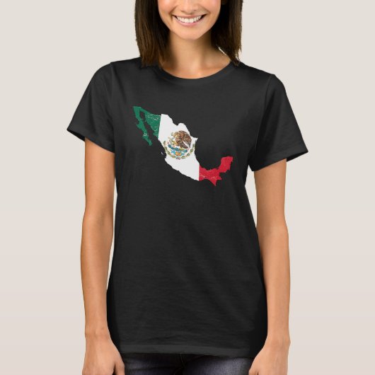 Mexico flag with Mexican map distressed Tシャツ (正面)