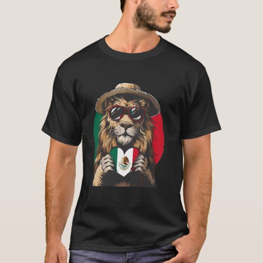 Mexico Lion Mexican Roots Mexican Flag Mexican Pri Tシャツ (正面)