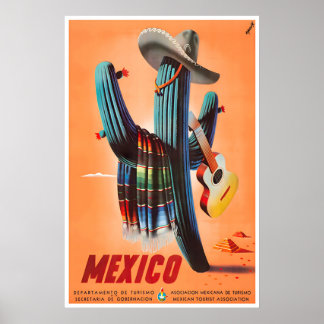 Mexico Travel Poster Mexican Art Cactus Print ポスター