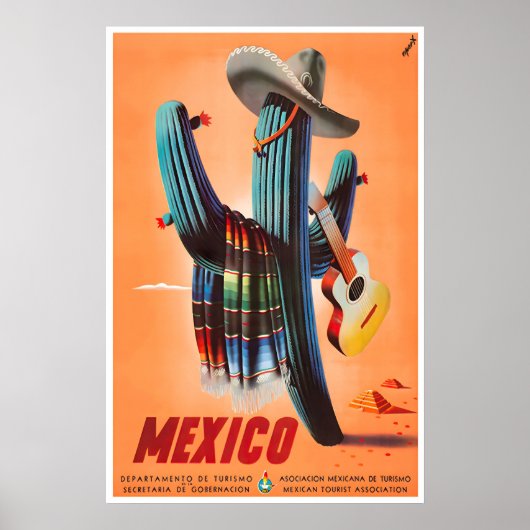 Mexico Travel Poster Mexican Art Cactus Print ポスター (正面)