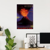Mexico Travel Print Mexican Art Volcano Poster ポスター (ホームオフィス)