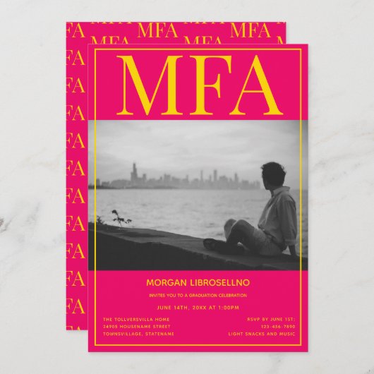 MFAピンクイエローフォト卒業 招待状 (正面/裏面)
