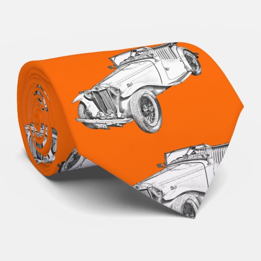MGコンバーチブルアンティークカーイラストレーション ネクタイ (ロール)