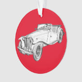 MGコンバーチブルアンティークスポーツカーイラストレーション オーナメント (正面)