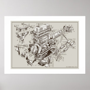 MG "TF"エンジンの回路図ポスター – OffWhite ポスター