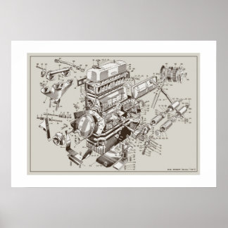 MG "TF"エンジンの回路図ポスター – OffWhite ポスター